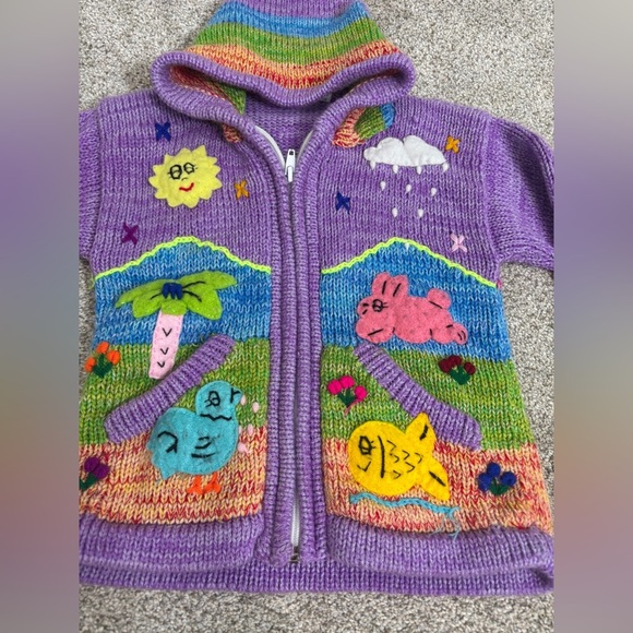 Mexicali Blues Peruvian Hand Knit zip up hooded sweater little girls acrylic - Picture 7 of 10